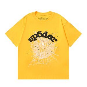 Men's Sp5der Round Neck Printed Yellow T Shirt
